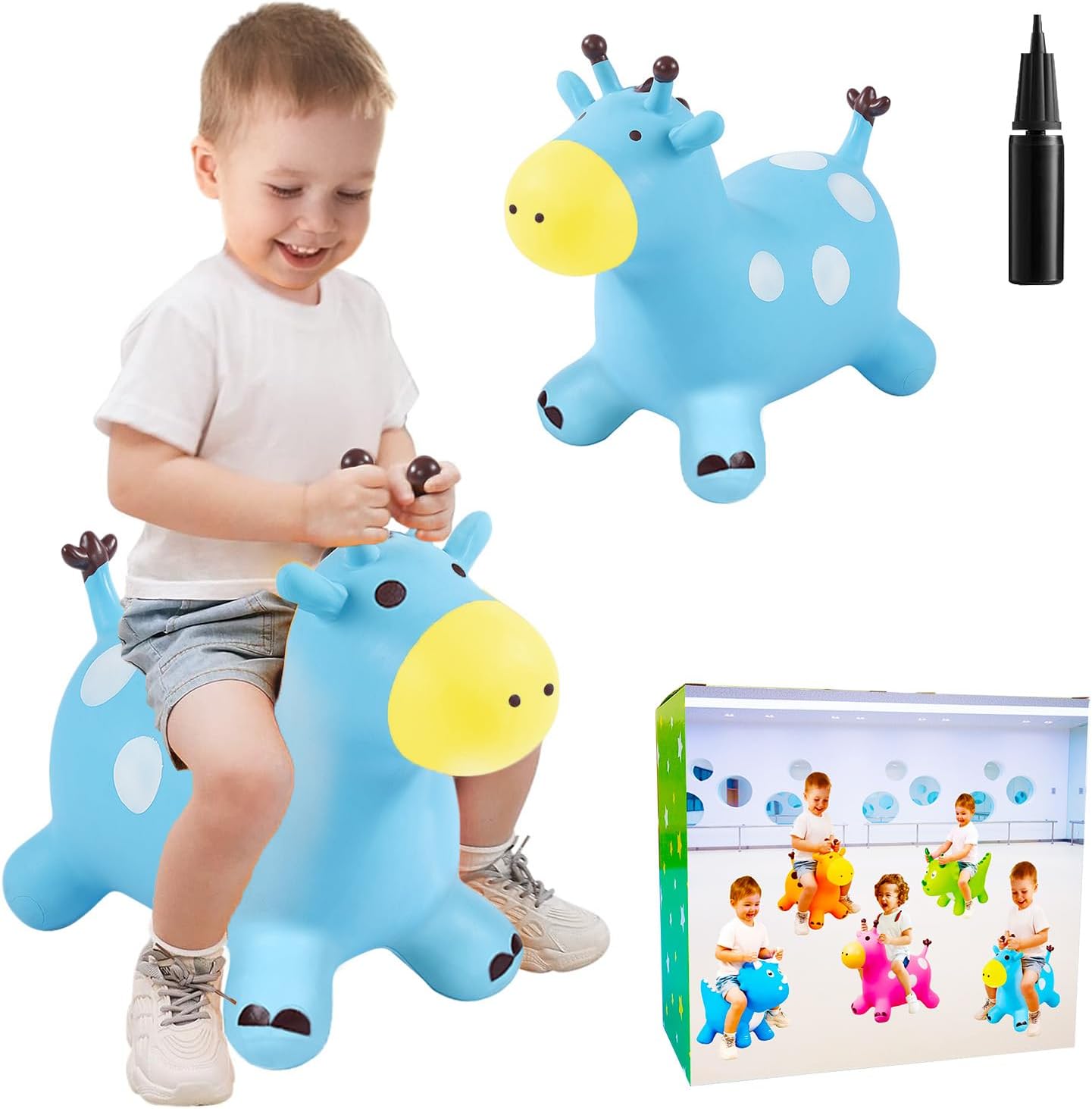 Juguete inflable de caballo animoso, juguete de caballo de salto para niños, juguete de salto favorito de los niños. Perfecto para cumpleaños,