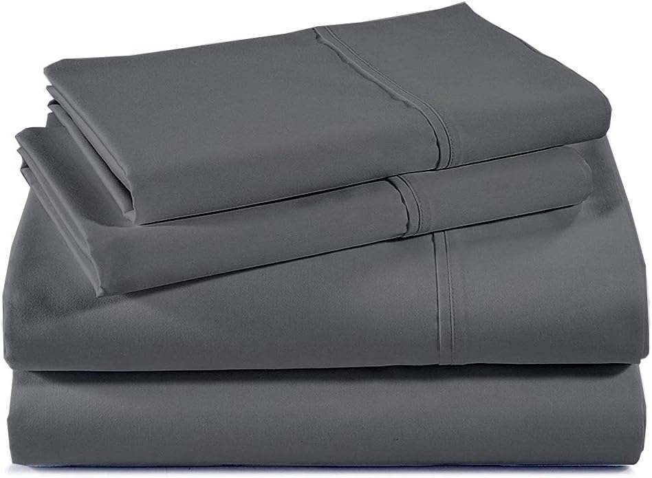 Shreem Linen Juego de ropa de cama  Sábanas de algodón Giza King  400 hilos, 100% algodón egipcio, tejido satinado, gris oscuro, 1 ajustada, 1