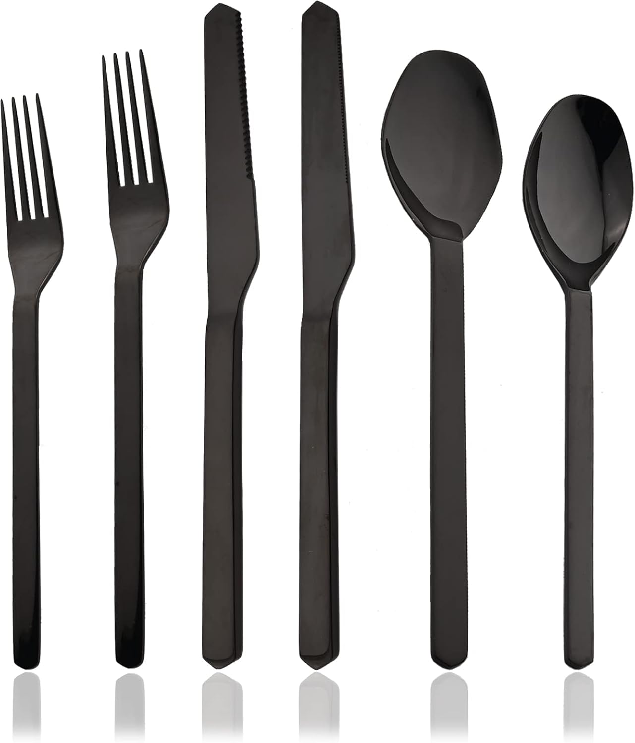 JASHII Juego de cubiertos de acero inoxidable 304 de alta resistencia, 24 piezas, color negro brillante, utensilios de comida elegantes para 4,