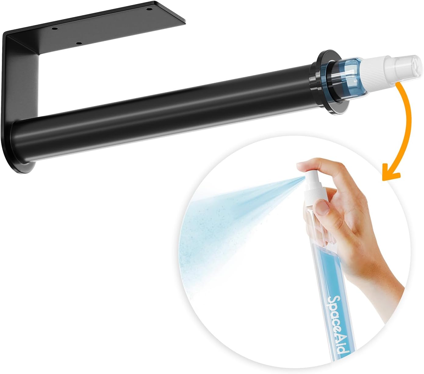 SpaceAid SprayNeat – Soporte para toallas de papel con botella de spray, soporte para toallas de papel debajo del gabinete con rociador en el centro