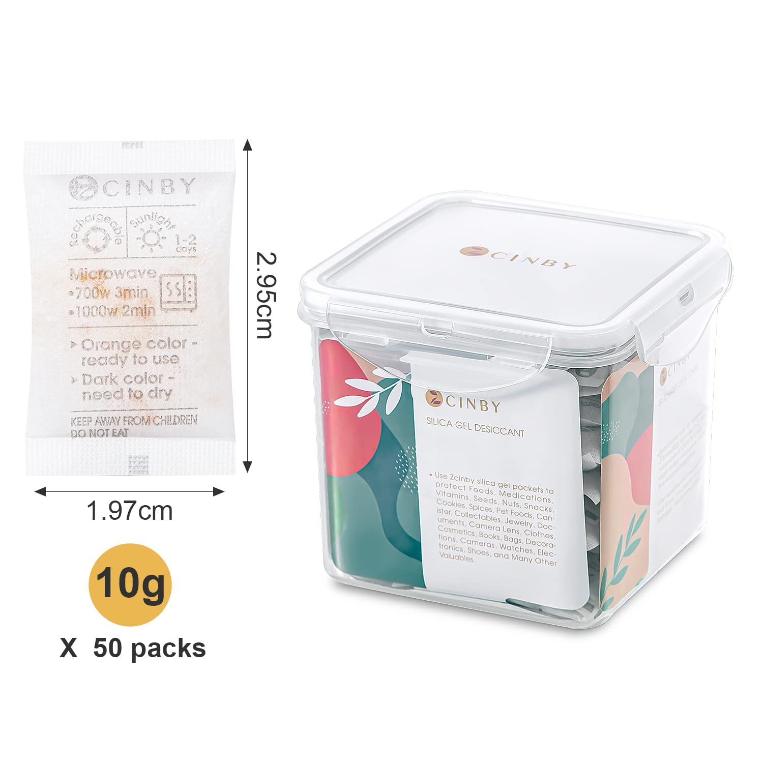 Zcinby Paquetes de gel de sílice de grado alimenticio 0.35 oz 50 paquetes de naranja recargable desecante que indica paquetes de gel de sílice