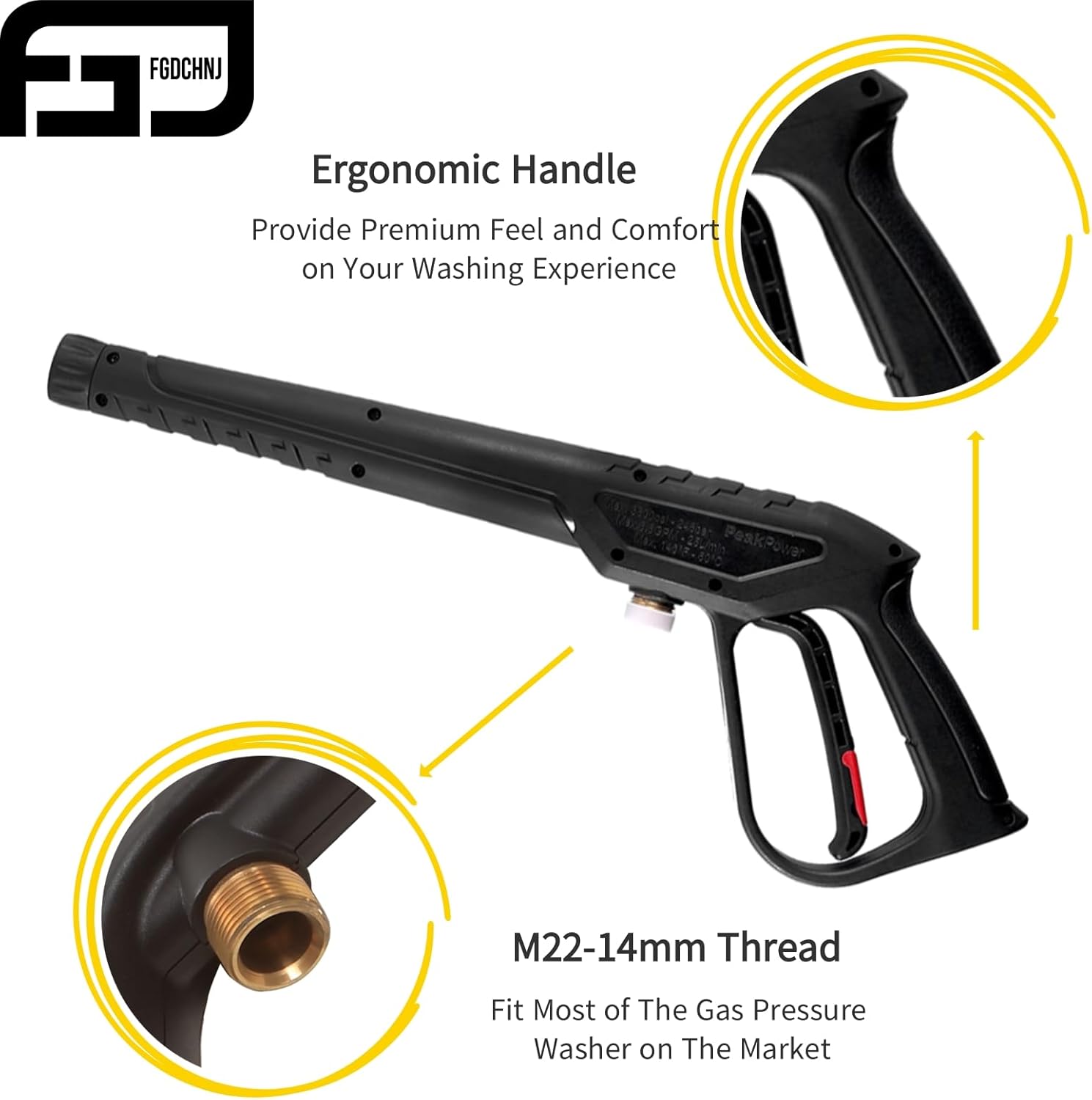 FGDCHNJ Pistola de lavado a presión con varita de extensión de repuesto, pistola de lavado de autos con rosca M22-0.551 in, 5 puntas de boquilla, 40