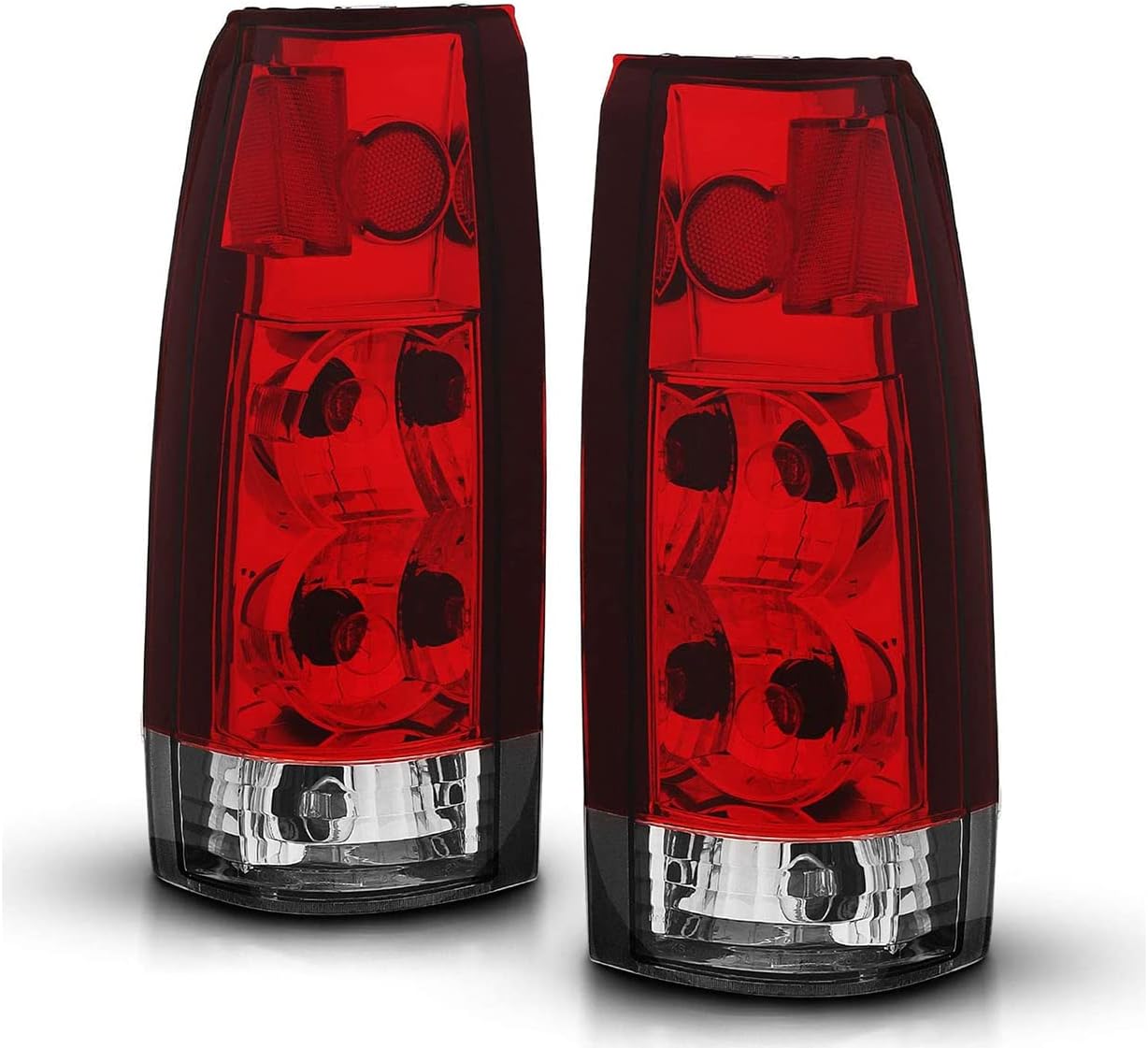 AmeriLite Juego de luces traseras de freno de repuesto para Chevy GMC FullSize CK 1500 2500 3500 Silverado Sierra Suburban rojo cristal transparente