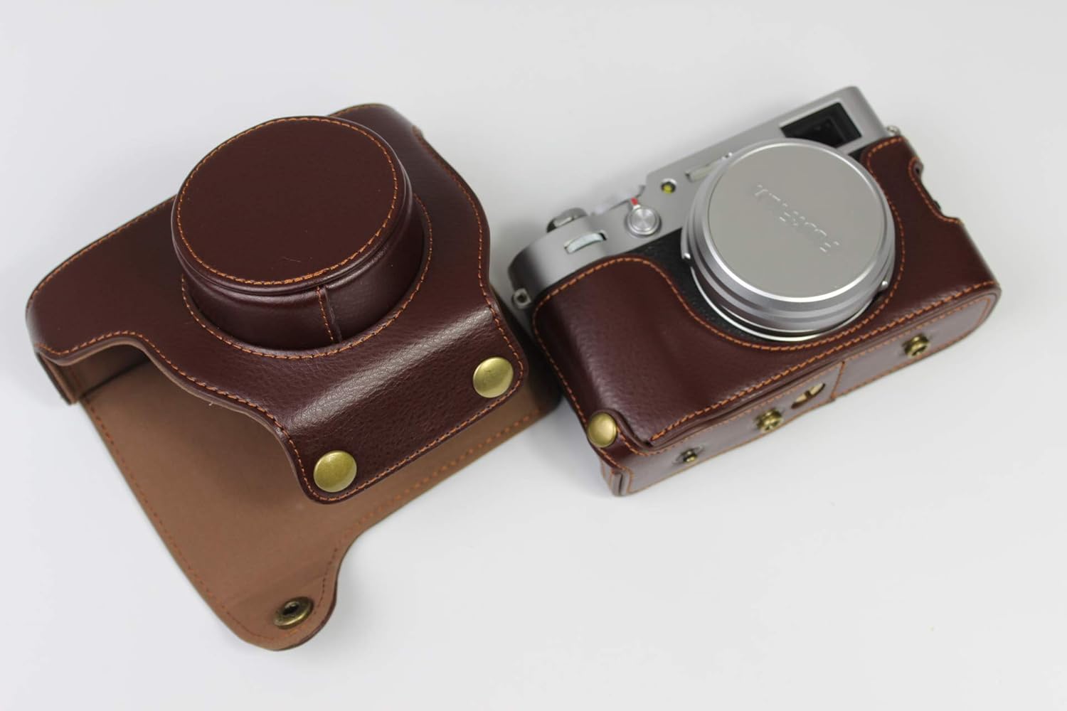 Funda X100V, de piel auténtica hecha a mano, de cuerpo completo, para cámara Fujifilm Fuji X100V, versión de apertura inferior + correa para el