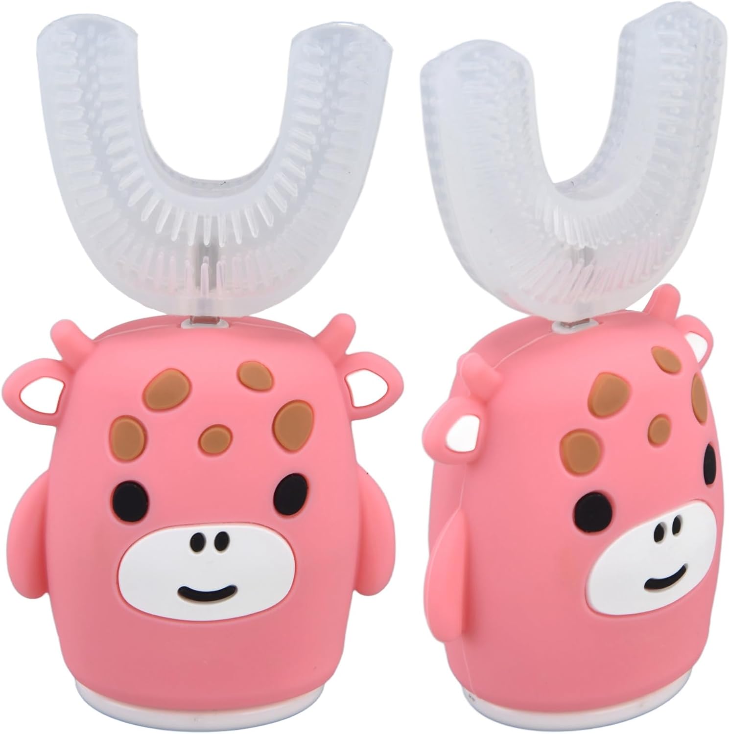 Cepillo de dientes eléctrico en forma de U para niños, cepillo de dientes de dibujos animados rosa, cepillo de dientes automático de 360, carga USB,