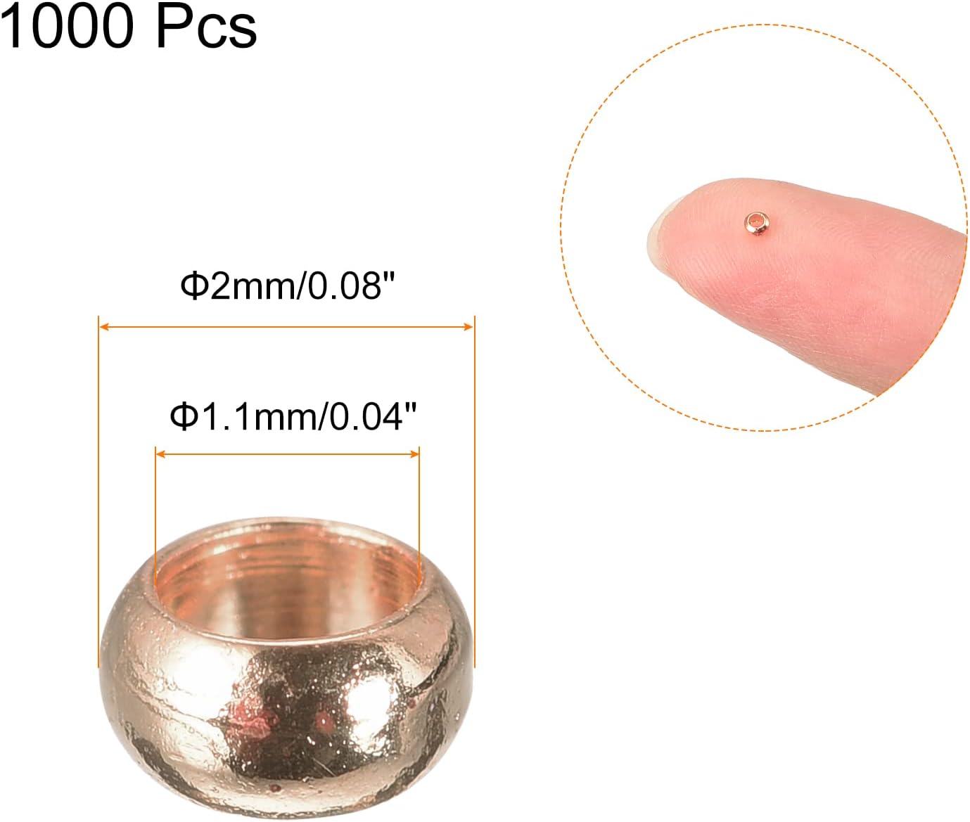 uxcell 1000 cuentas redondas de crimpado, cuentas espaciadoras de extremo de crimpado de 0.079in para hacer pulseras, joyas, oro rosa