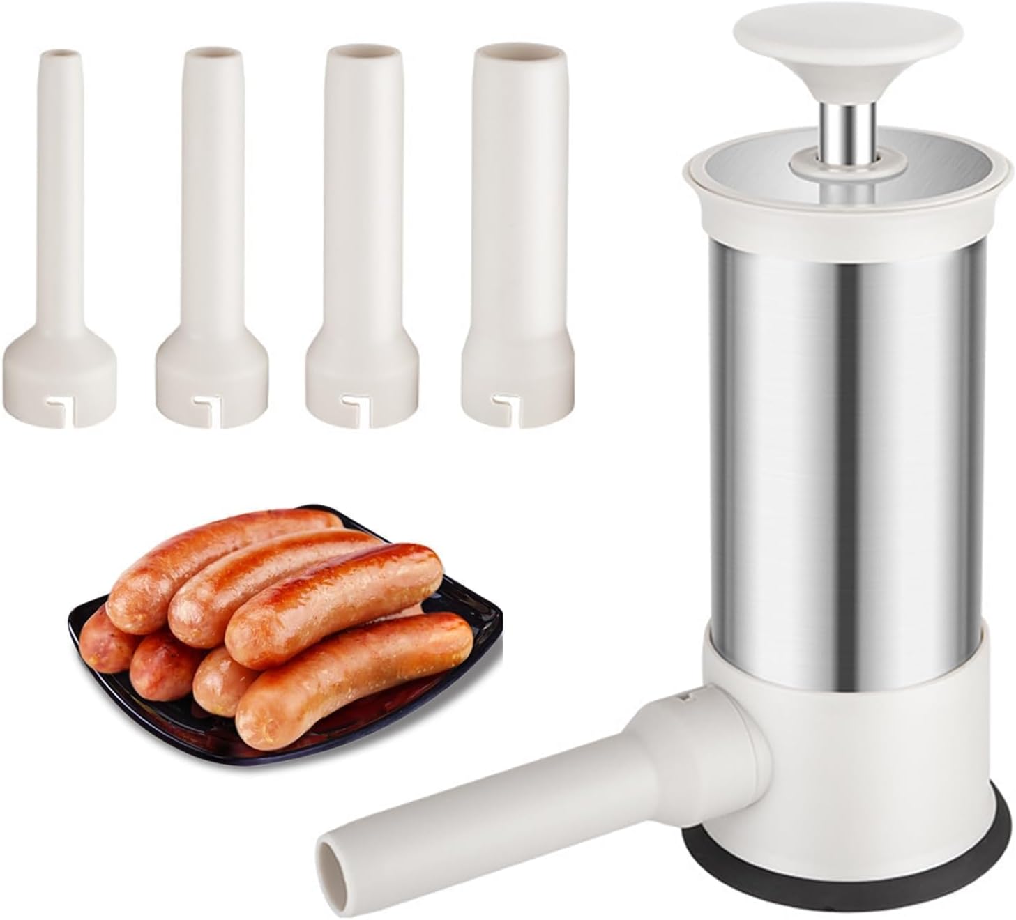 Máquina de salchichas casera de cocina con 4 tubos de relleno, máquina de salchichas vertical, relleno rápido de salchichas, 2.2 libras
