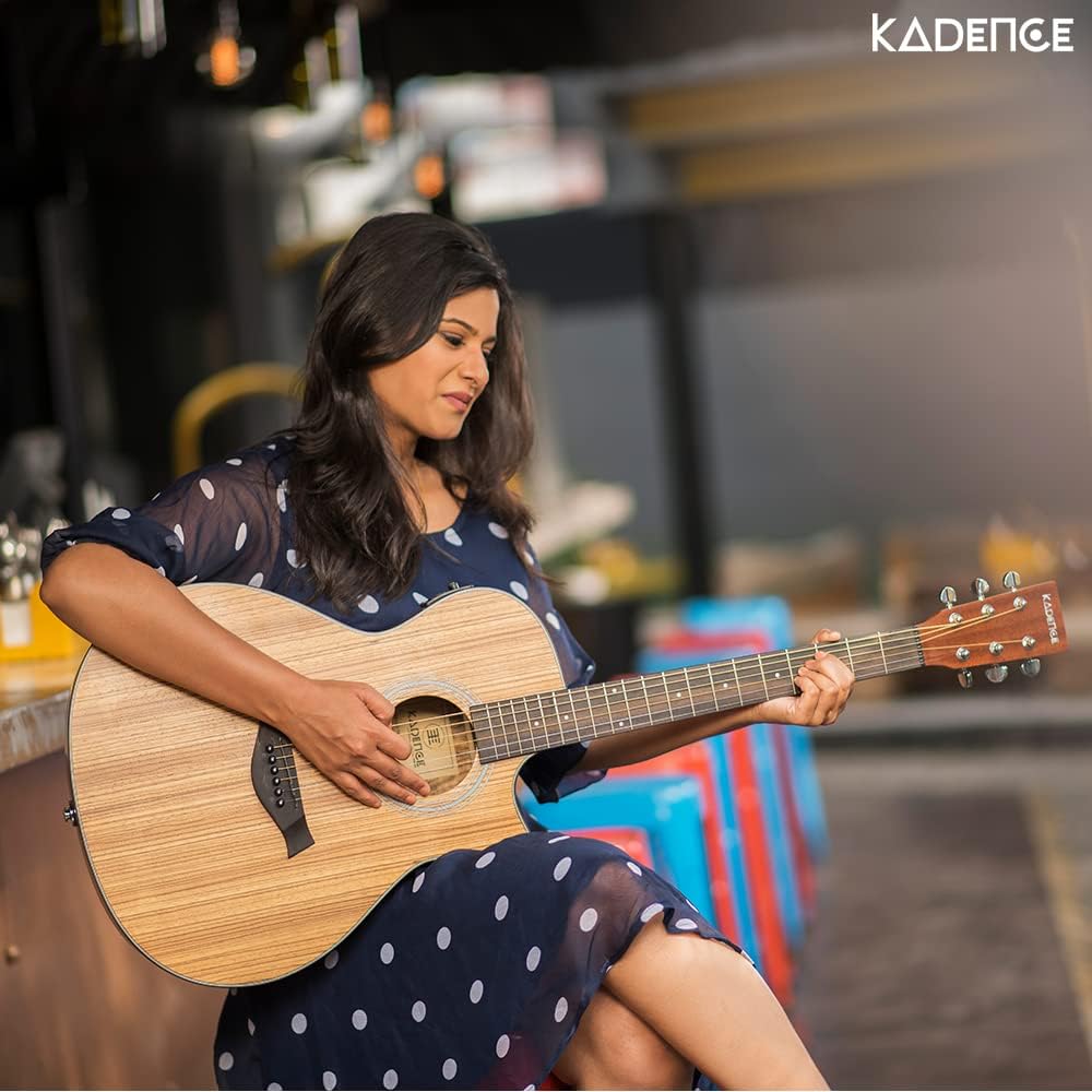 Kadence Acoustica Series – Guitarra electroacústica de madera (madera de cebra)  Guitarra electroacústica con pastilla, afinador integrado y bolsa