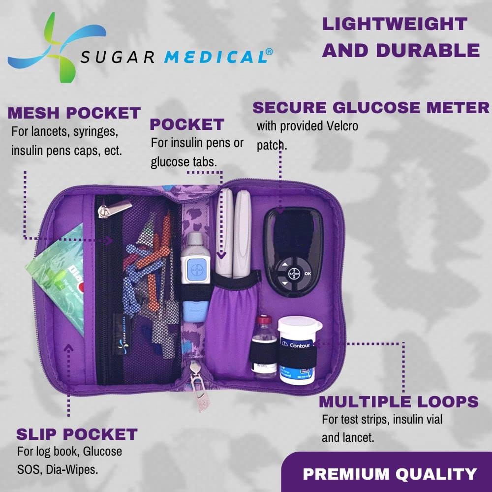 Sugar Medical Estuche de suministro para diabetes  Productos para el cuidado de la diabetes  Estuche de viaje para suministros para diabéticos