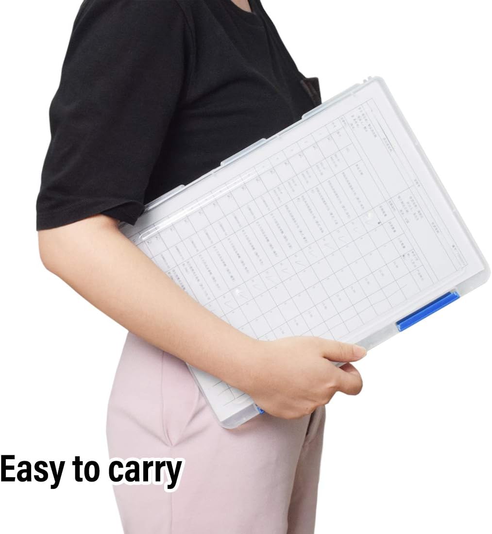 Lemical Caja de archivos portátil A4 para revistas, organizador de documentos con cierre de hebilla, contenedor de plástico transparente,