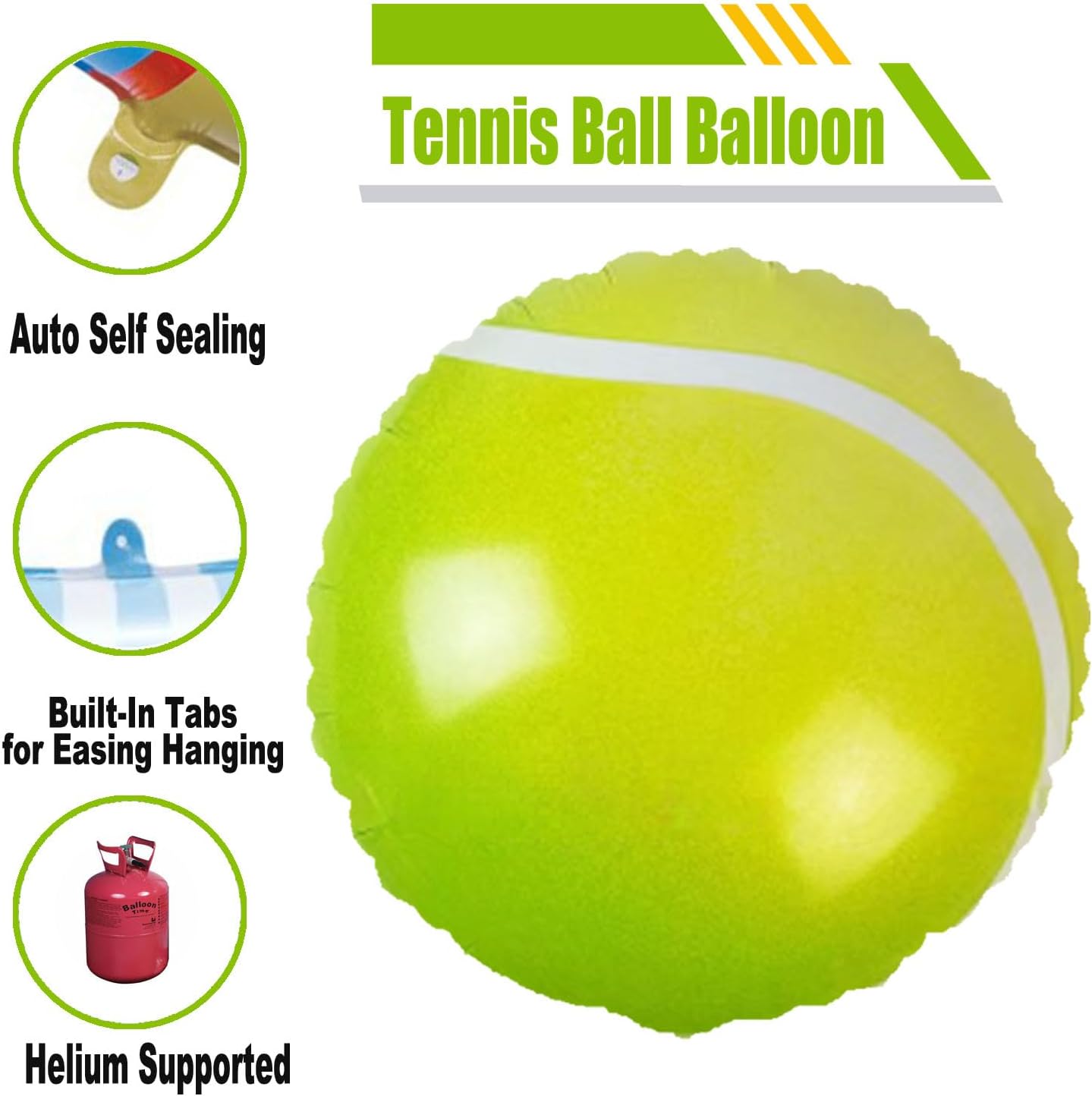 Globos de pelota de tenis, paquete de 5 globos de tenis con temática de tenis, suministros para fiestas de cumpleaños, suministros de fiesta de
