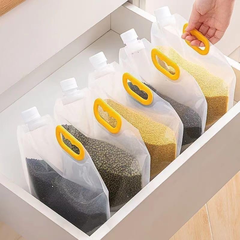 6 bolsas de almacenamiento de alimentos, bolsa sellada a prueba de humedad de granos, bolsas de alimentos grandes reutilizables con asa y tapa, sin