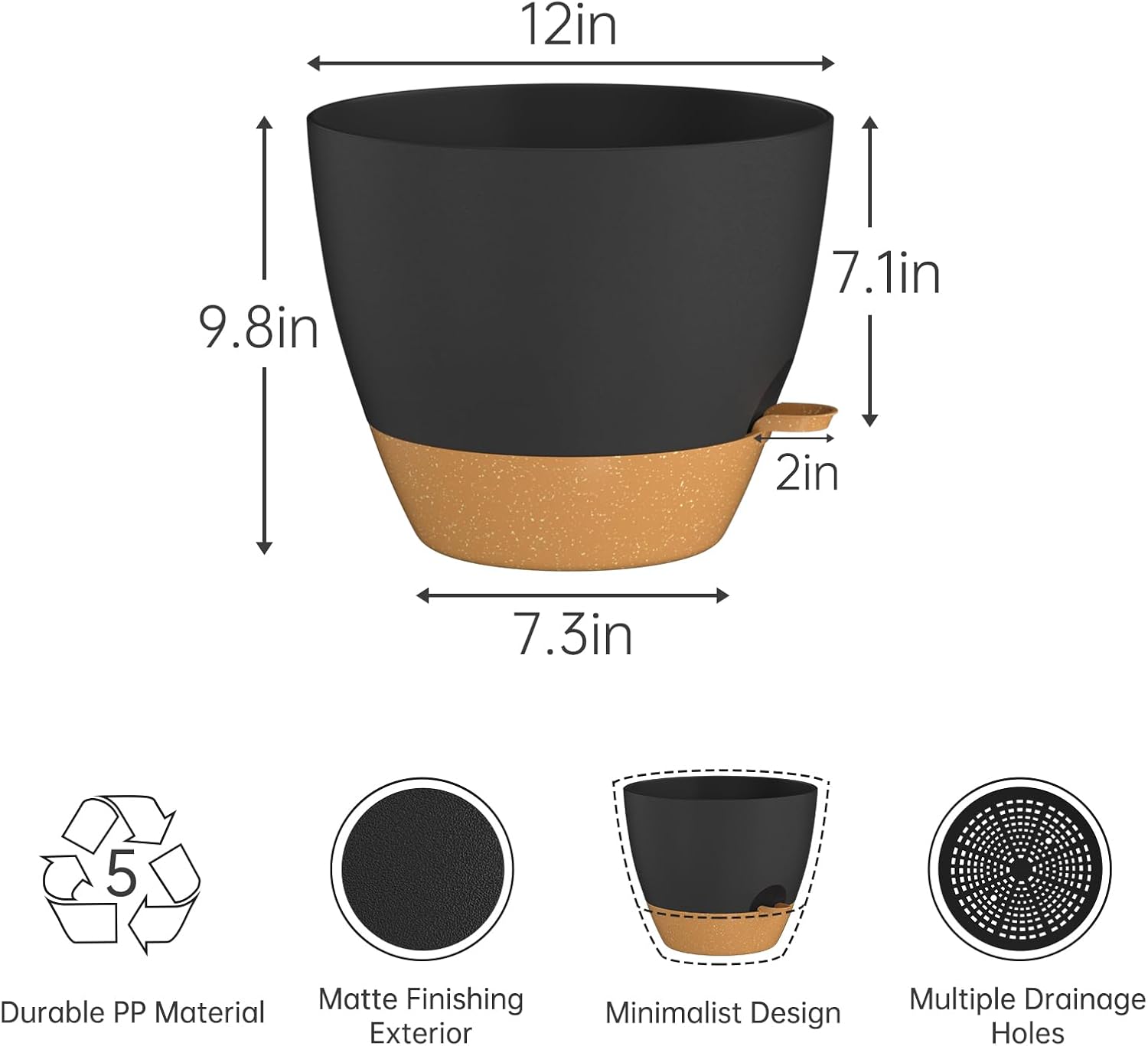ZMTECH Maceta de 12 pulgadas, paquete de 1 maceta para plantas de interior, maceta de riego automático con agujeros de drenaje y platillo para