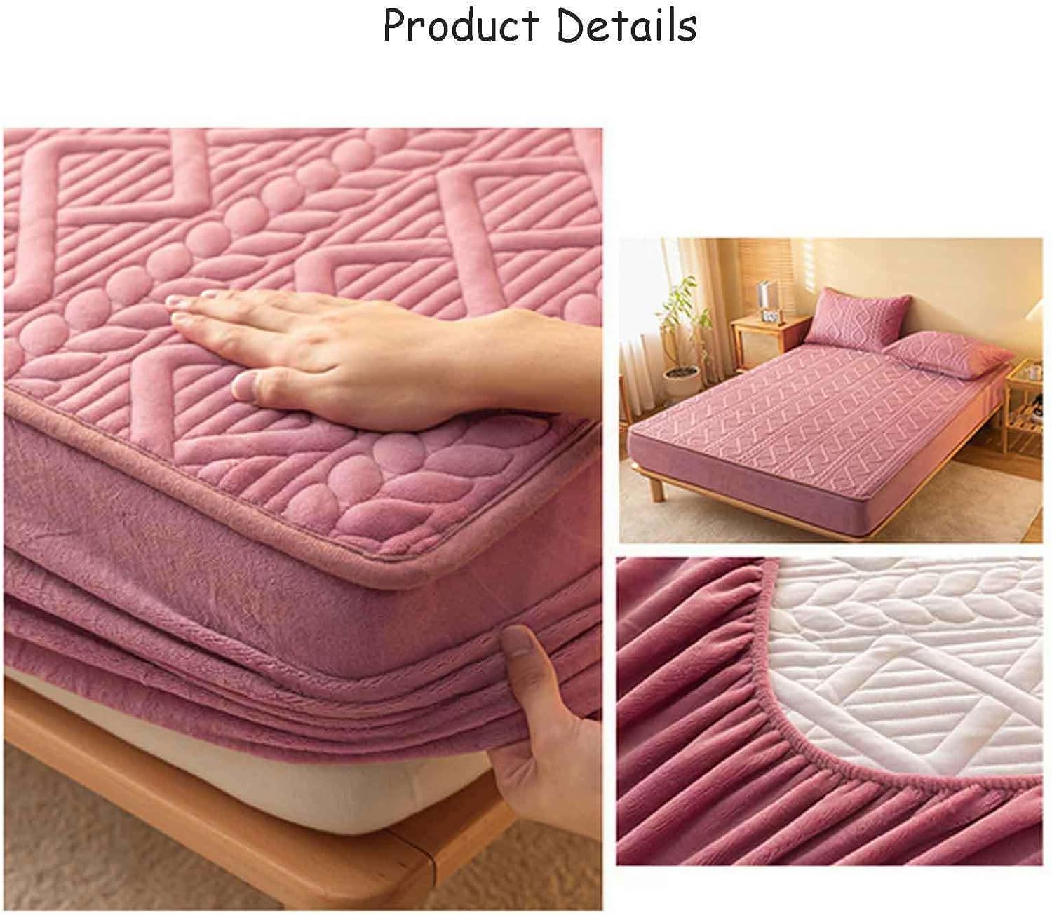 LOriax Juego de sábanas bajeras de terciopelo lechero de invierno coral de forro polar grueso, juego de tres piezas, rosa A-70.8 x 78.7 pulgadas