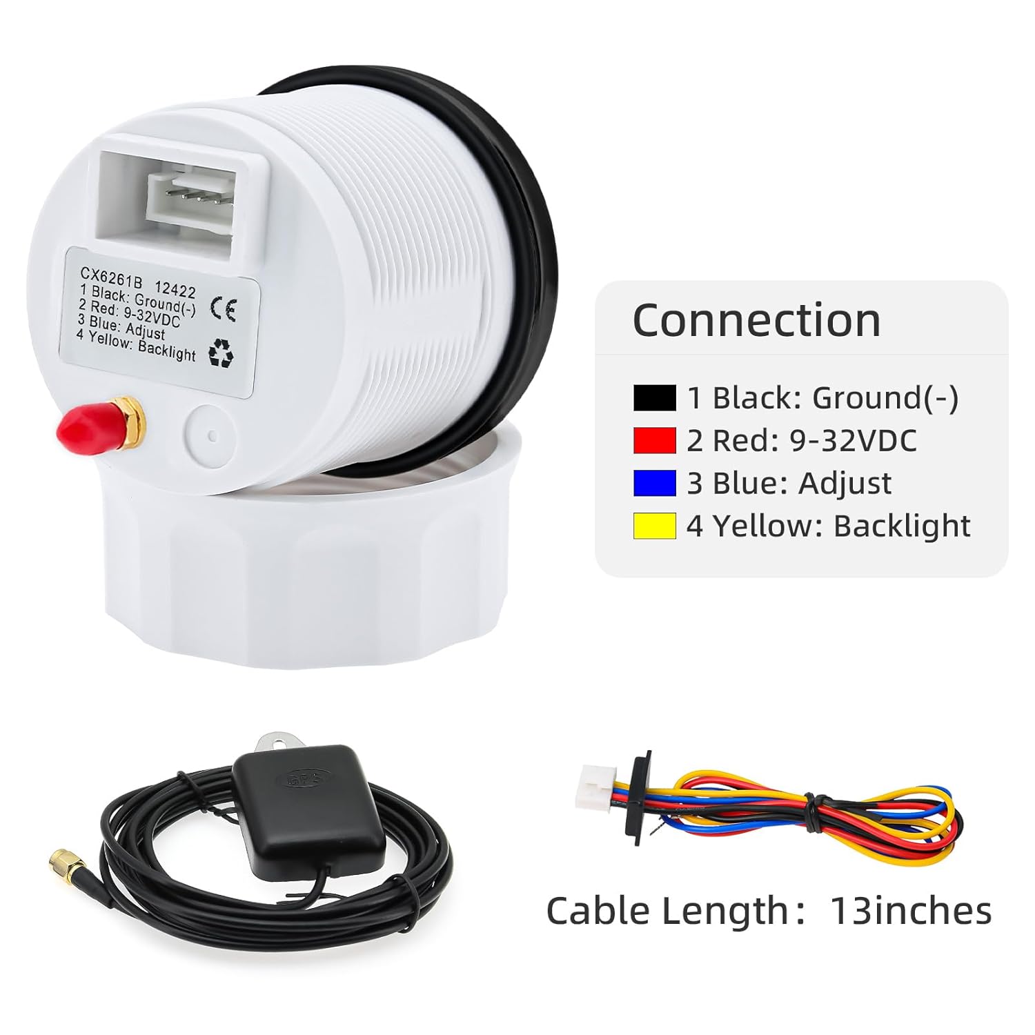 ARTILAURA 2.047 in 2-16 “GPS velocímetro barco GPS velocímetro odómetro coche 120MPH 7 color impermeable marino digital GPS medidor 9-32V (blanco)