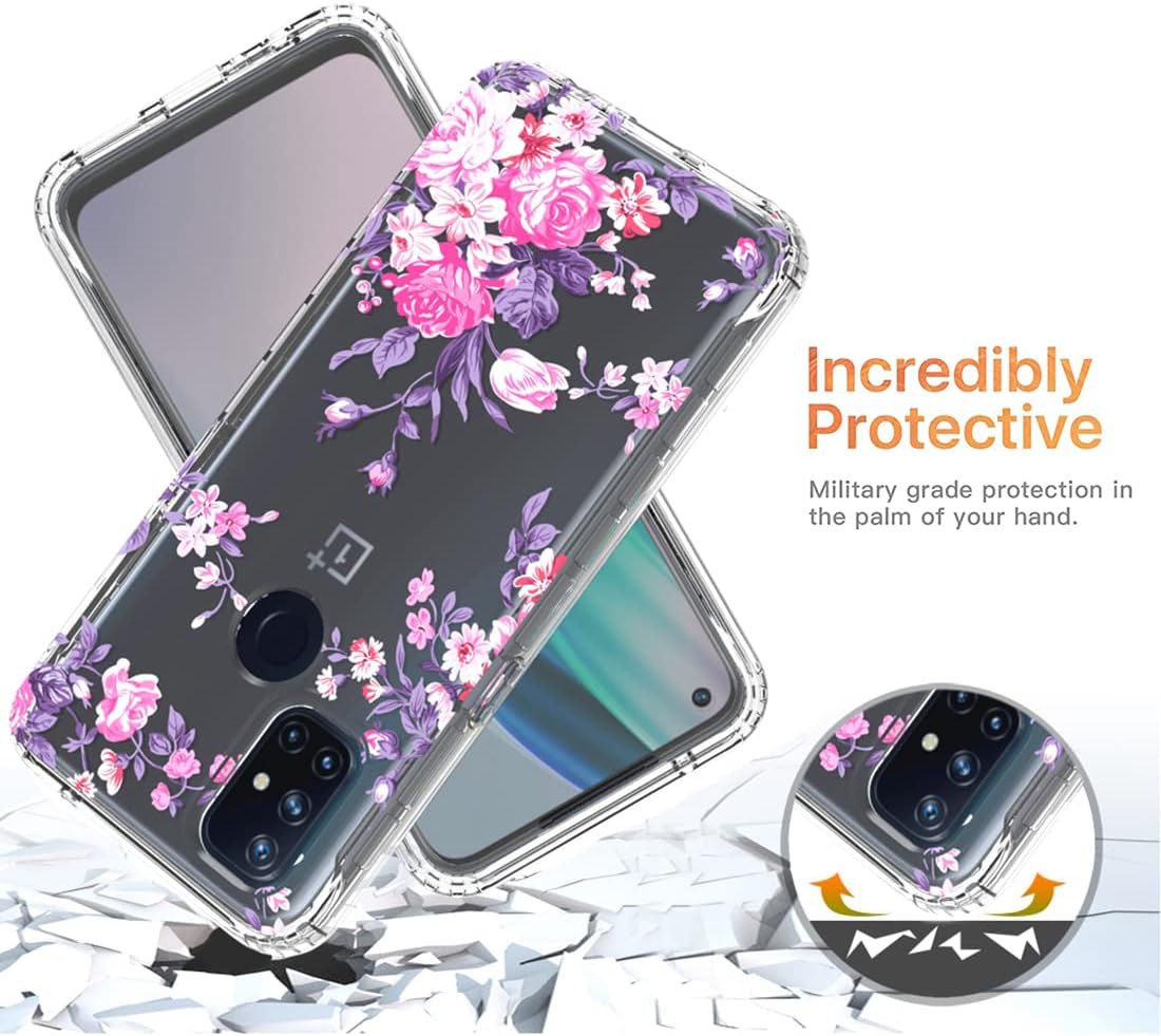 Yerebel Funda para OnePlus Nord N10 5G, OnePlus N10 5G BE2029 con protector de pantalla de vidrio templado, diseño floral a prueba de golpes,