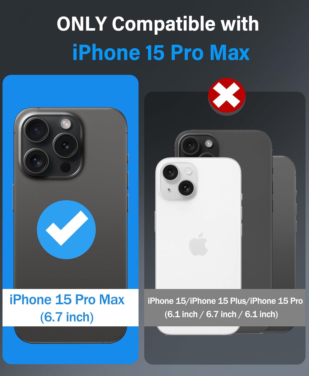 Vihibii Funda magnética fuerte para iPhone 15 Pro Max, compatible con MagSafe, soporte integrado y cubierta de lente deslizante, probada en caídas