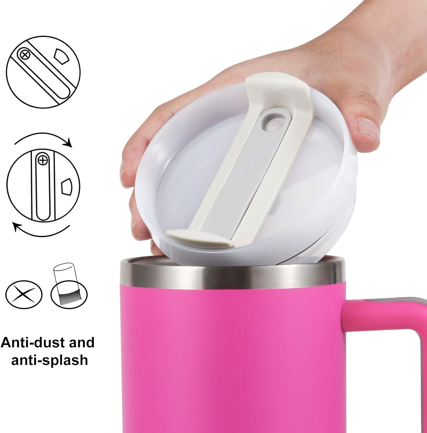 Vaso de 40 onzas con asa, taza aislada con popote y tapa, acero inoxidable al vacío de doble pared