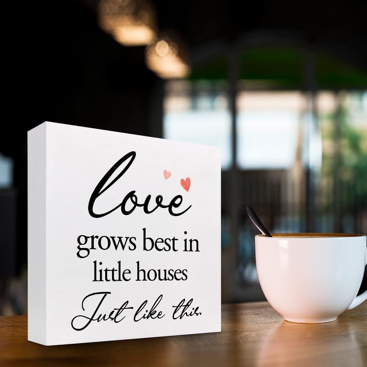 Cartel de madera Love Grows Best in Little Houses Just Like This para decoración de escritorio, citas inspiradoras, caja de madera para decoración