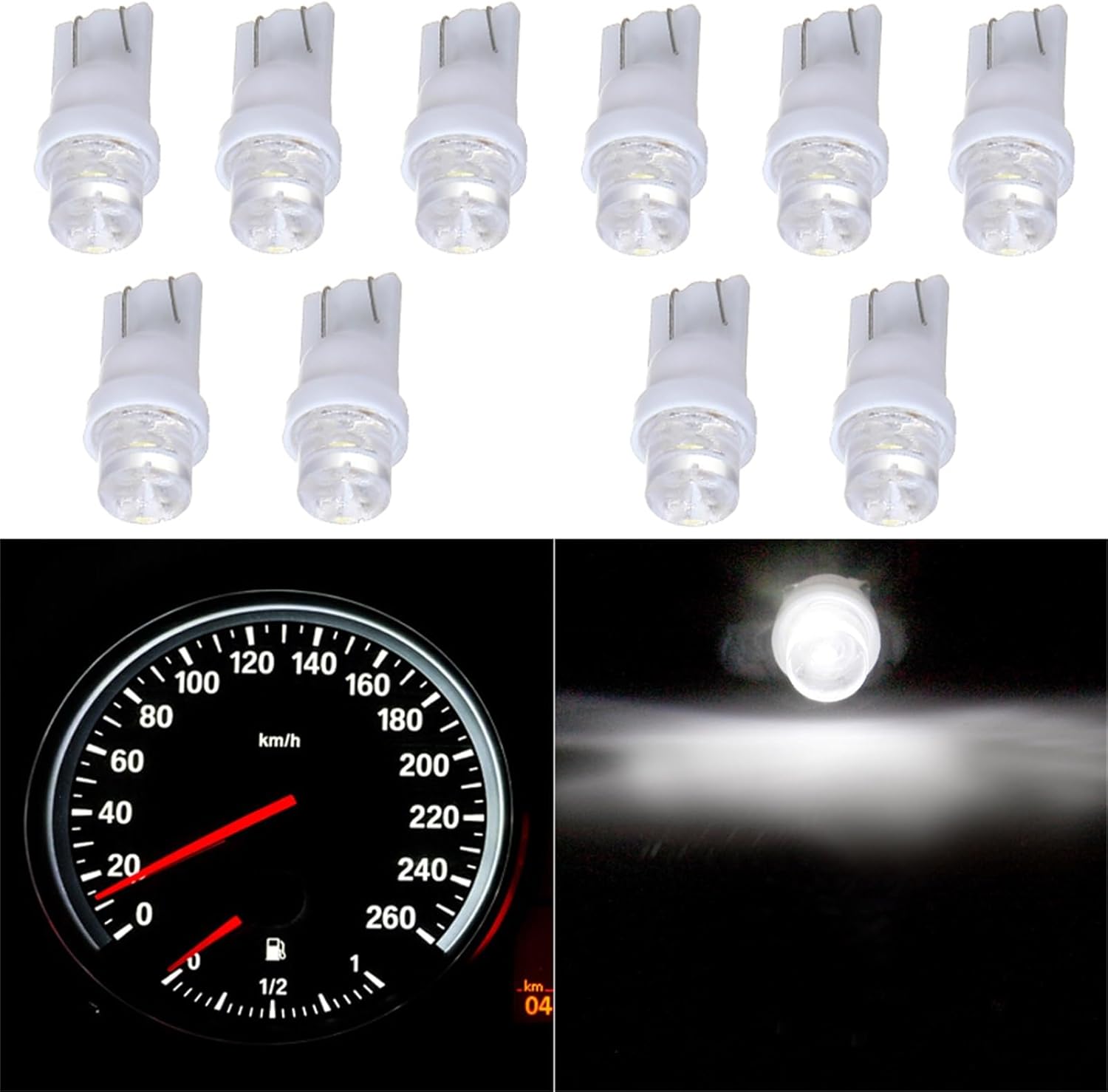 Paquete de 10 bombillas LED blancas T10 168 194 para panel de instrumentos, tablero de luz de difusión