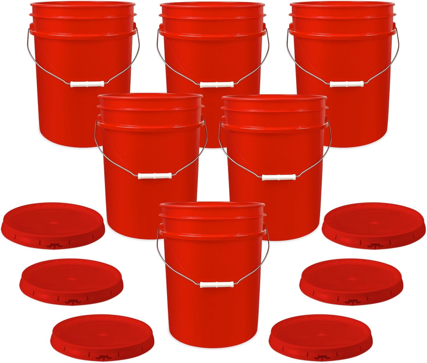 Cubo de plástico de 5 galones con tapa hermética I Cubo de grado alimenticio  Rojo  Sin BPA I Heavy Duty 90 mil cubo multiusos reutilizable I Made