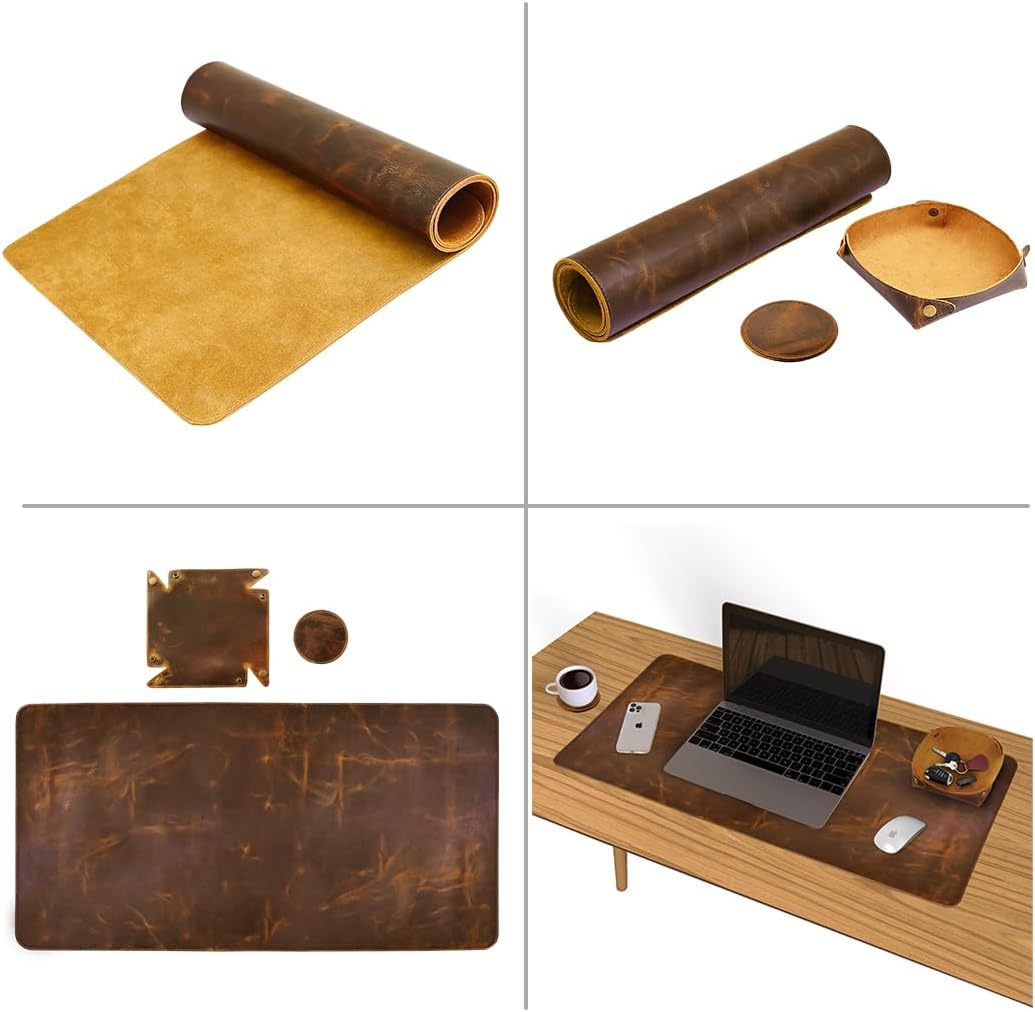 Alfombrilla de cuero para escritorio, de cuero real (31 x 15.6 pulgadas), protector de escritorio, protector de escritorio, alfombrilla de