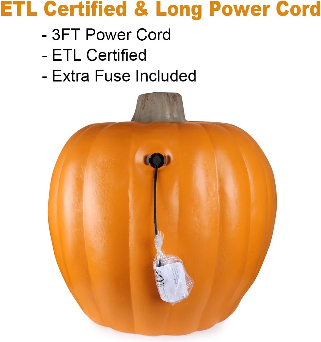 Farol de calabaza Jack O iluminado de Halloween para decoración de interiores y exteriores, farol de calabaza preiluminado con cable certificado ETL