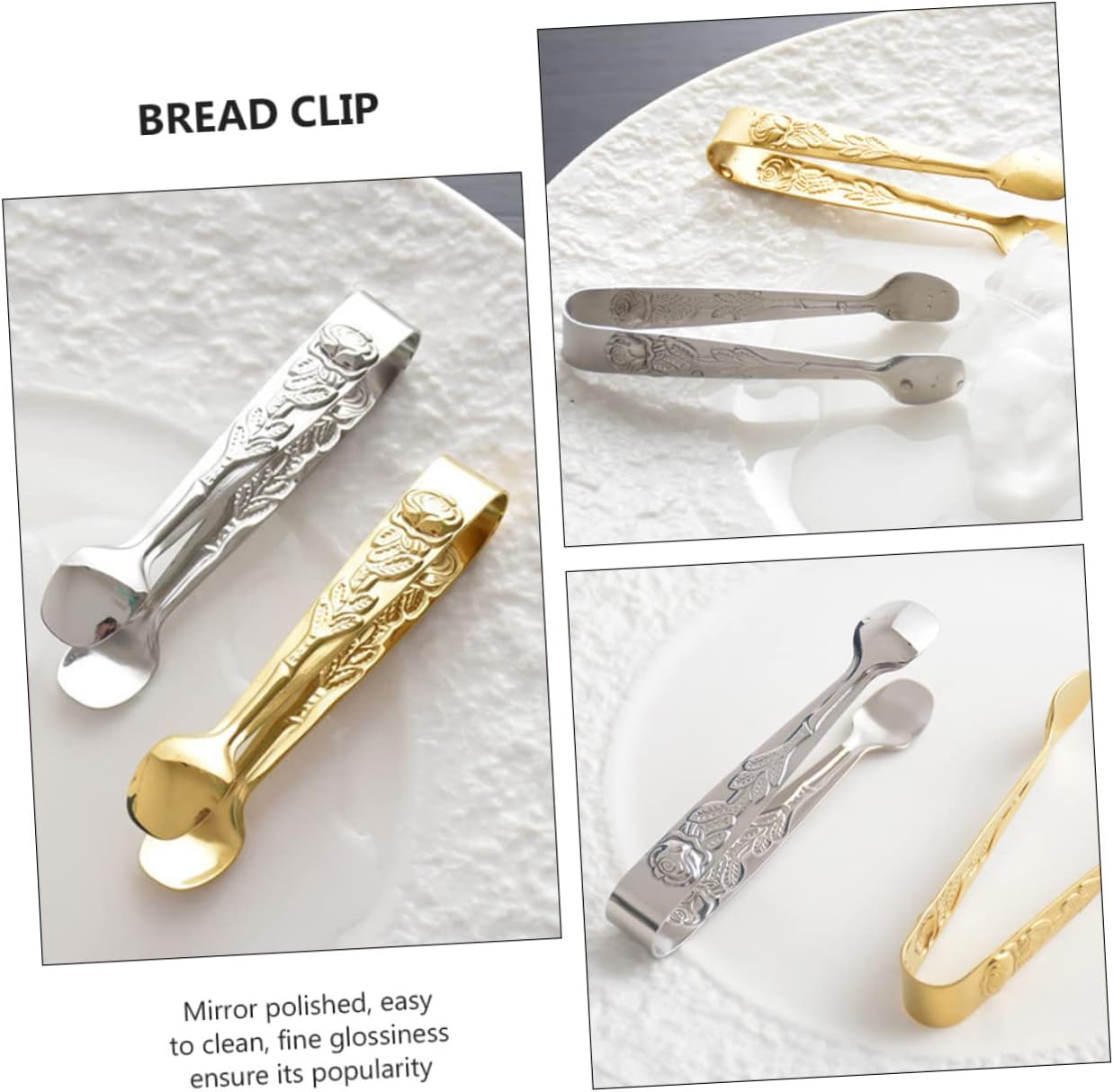 2 pinzas de acero inoxidable para alimentos, pinzas de azúcar rosa, pinzas para cubitos de hielo, mini alicates para dulces, buffet de dulces, clips
