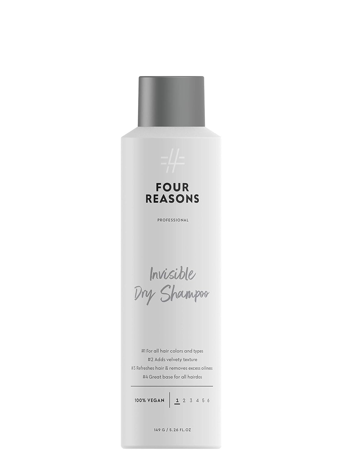 FOUR REASONS Champú seco invisible para mujeres, champú seco en polvo fino sin residuos visibles para todos los colores de cabello, añade volumen,