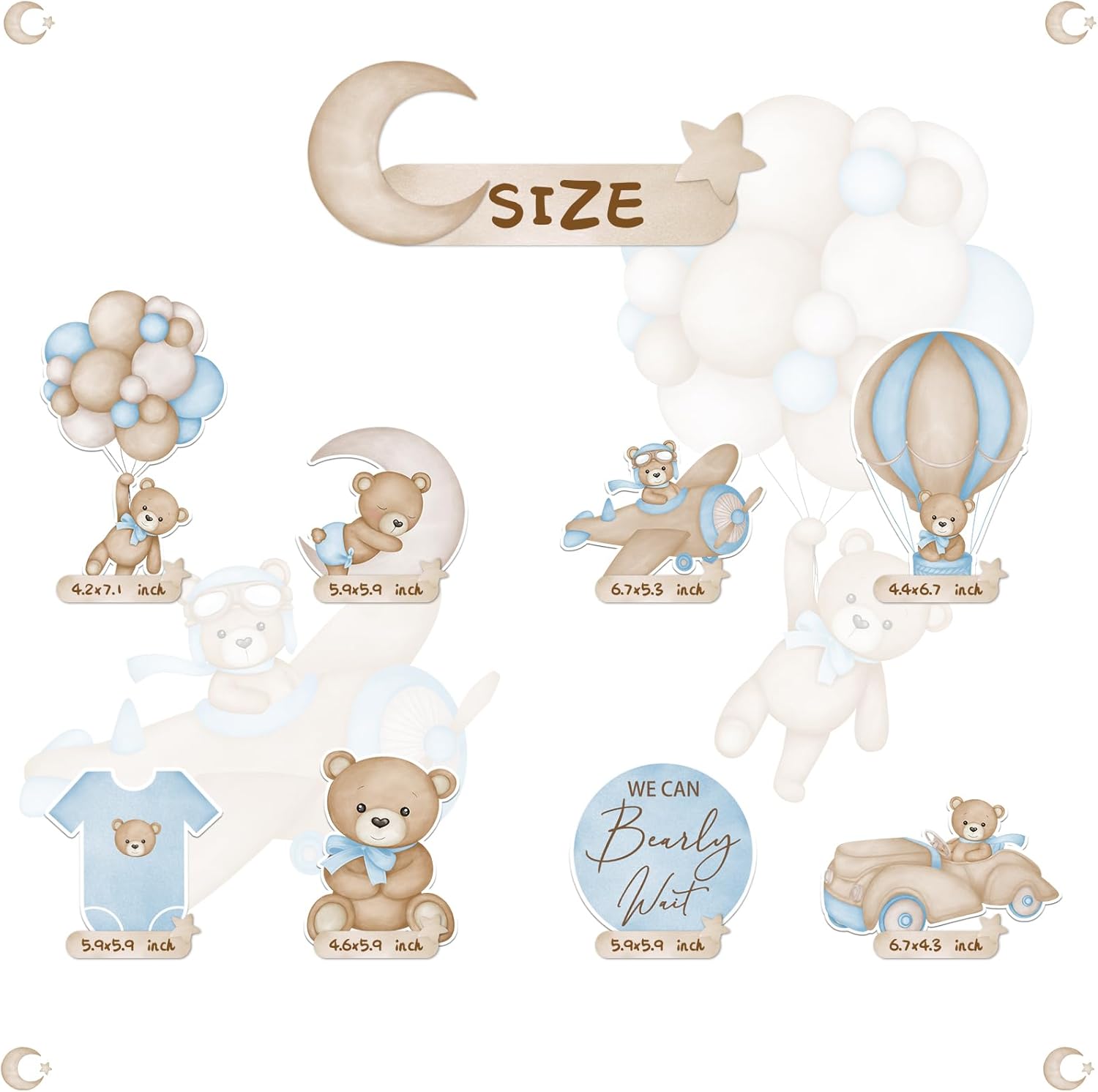 16 centros de mesa azules con texto en inglés We Can Bearly Wait para decoración de baby shower, centros de mesa de oso para baby shower para niños,