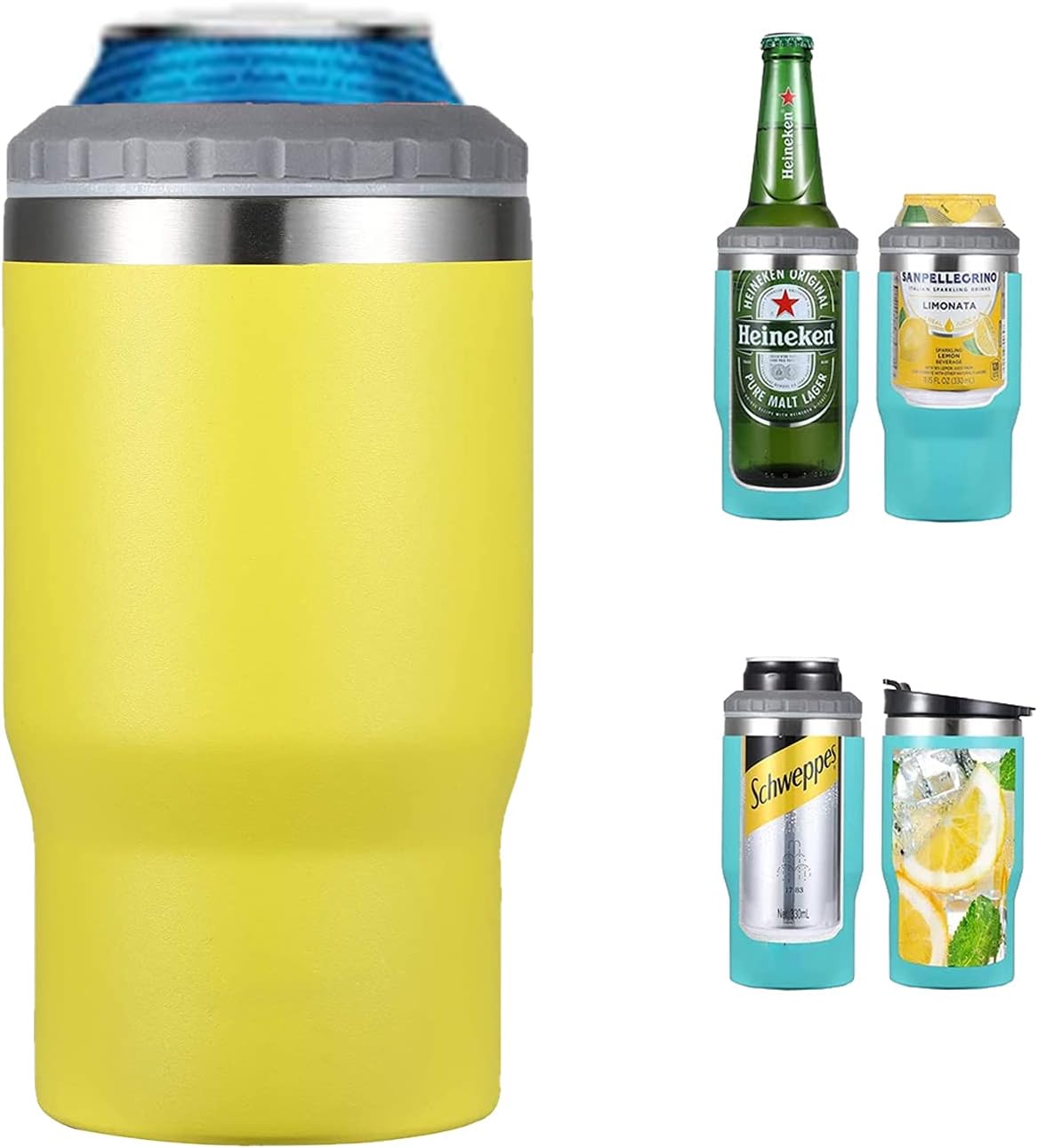Gteller Aislador de latas de 14 onzas, tapas bidireccionales, enfriador de latas aislado de acero inoxidable de doble pared, soporte para botellas