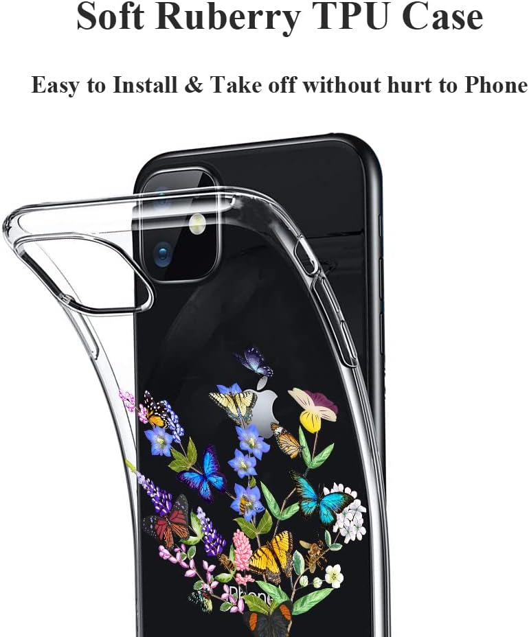 Unov Funda compatible con iPhone 11 transparente con diseño delgado, protector suave de poliuretano termoplástico (TPU) en relieve, patrón floral de