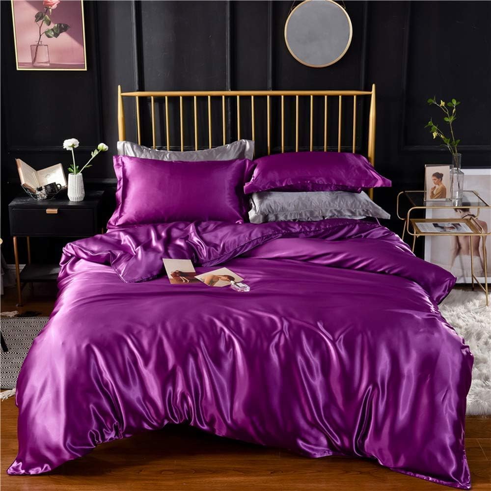 Cotton Home Depot Juego de edredón de 3 piezas de seda satinada 100% pura, color planta de huevo, Alaska King (98 x 116), 500 GSM