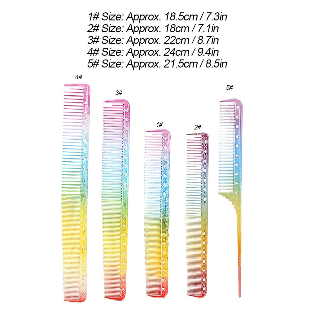 Peine de peluquería 5 piezas profesional color arco iris corte peine, corte de pelo, peine de teñido de pelo, peine de pelo recto para peluquería