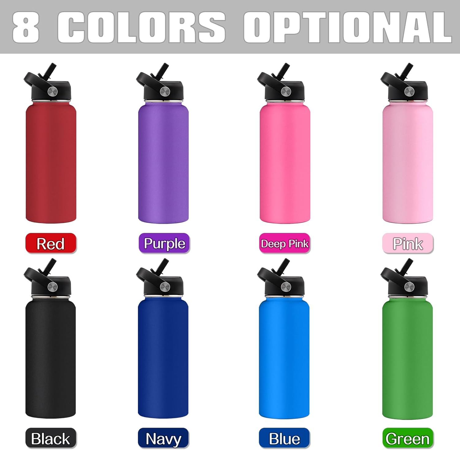 Botellas de agua personalizadas con tapa de popote para deportes, botella de agua aislada de acero inoxidable personalizada con nombre o texto,