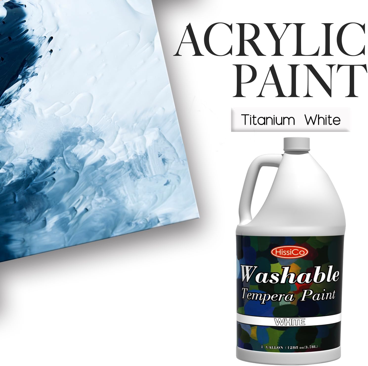 HissiCo Pintura de témpera lavable para niños, color blanco titanio (128 oz1 galón), pintura líquida para póster, pintura infantil no tóxica con