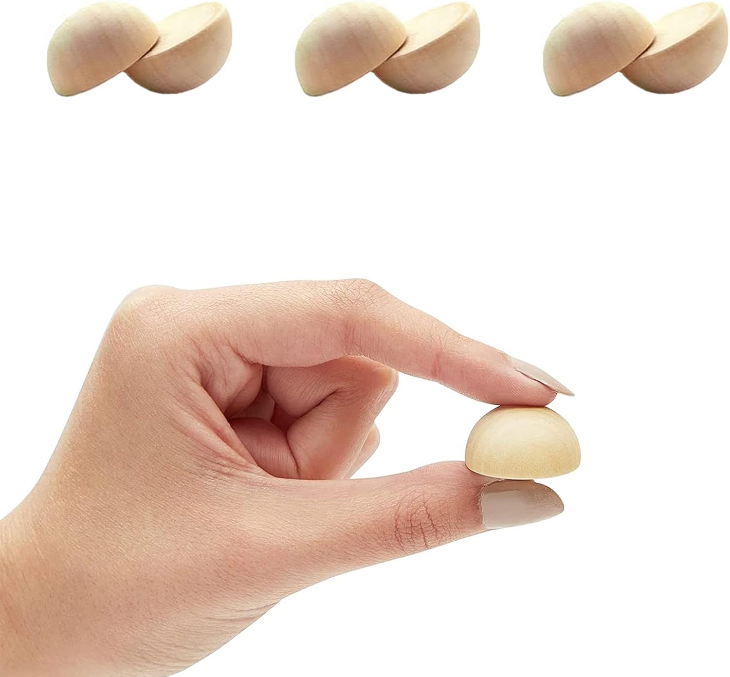 100 bolas de madera de media bola de 1 pulgada de diámetro, sin terminar, natural, mini bolas de madera divididas para proyectos de bricolaje,