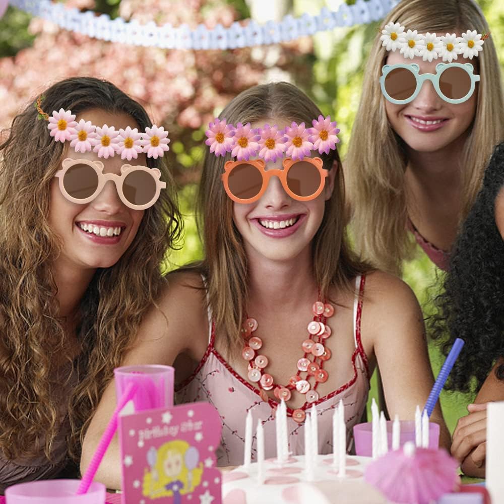 Paquete de 10 decoraciones de fiesta de cumpleaños hippie para niñas y niños, decoración de fiesta de margaritas estilo bohemio retro, diadema de