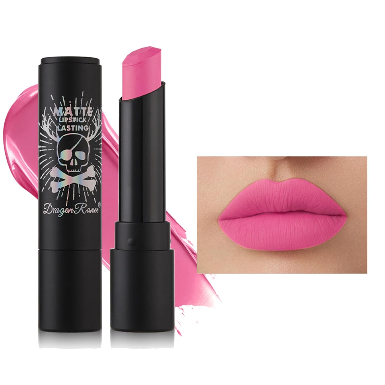 Tubo de lápiz labial rosa mate, a prueba de manchas, de larga duración, mate, aterciopelado, de color intenso y atrevido, lápiz labial mate de alta