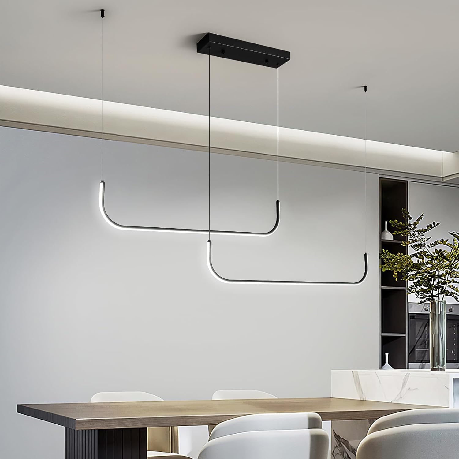 Candelabro lineal moderno regulable de 6000 K LED, lámparas colgantes de techo, candelabros negros para comedor, cocina, isla, sala de estar,