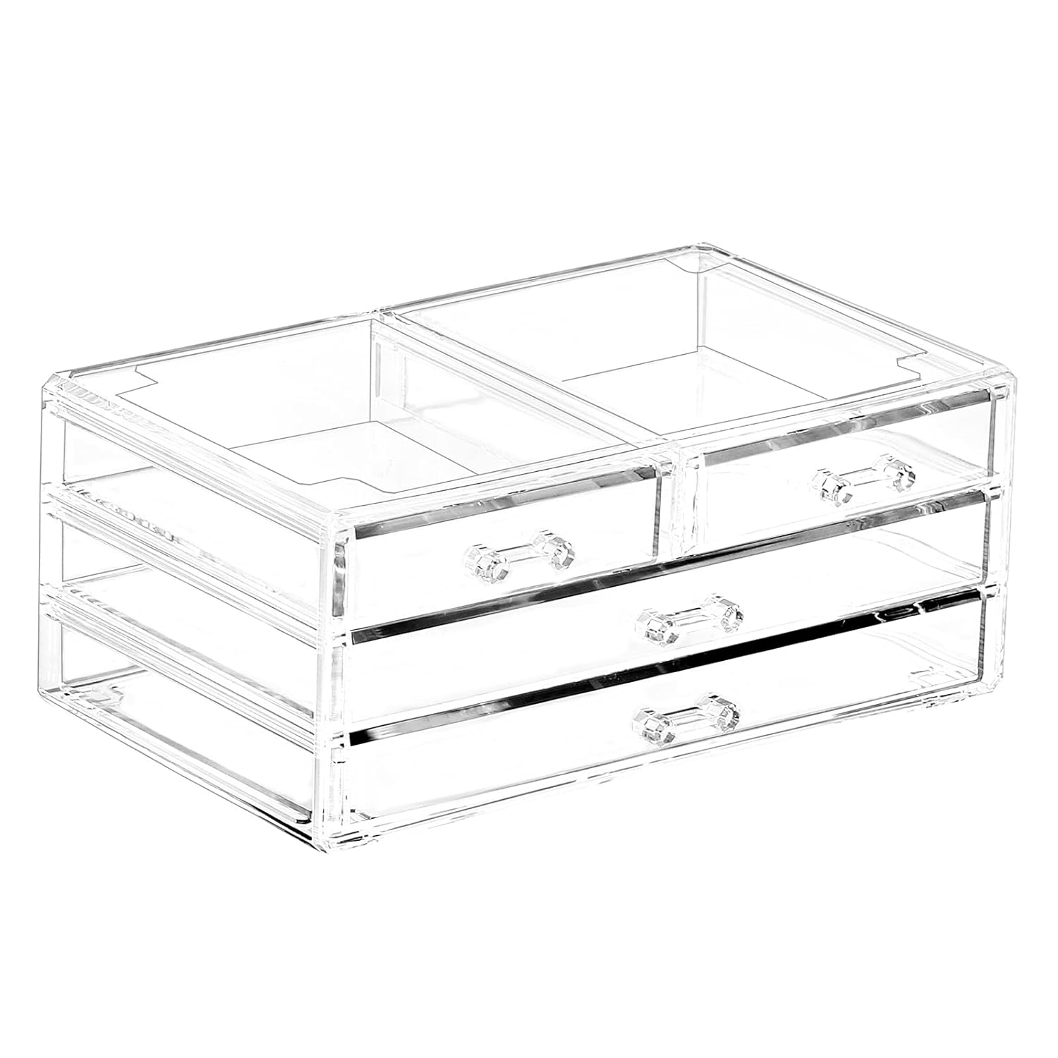 Cq acrylic 1 paquete de organizador de cajones de acrílico transparente, apilable, 4 cajones, organizador de maquillaje lindo cubo para clip de