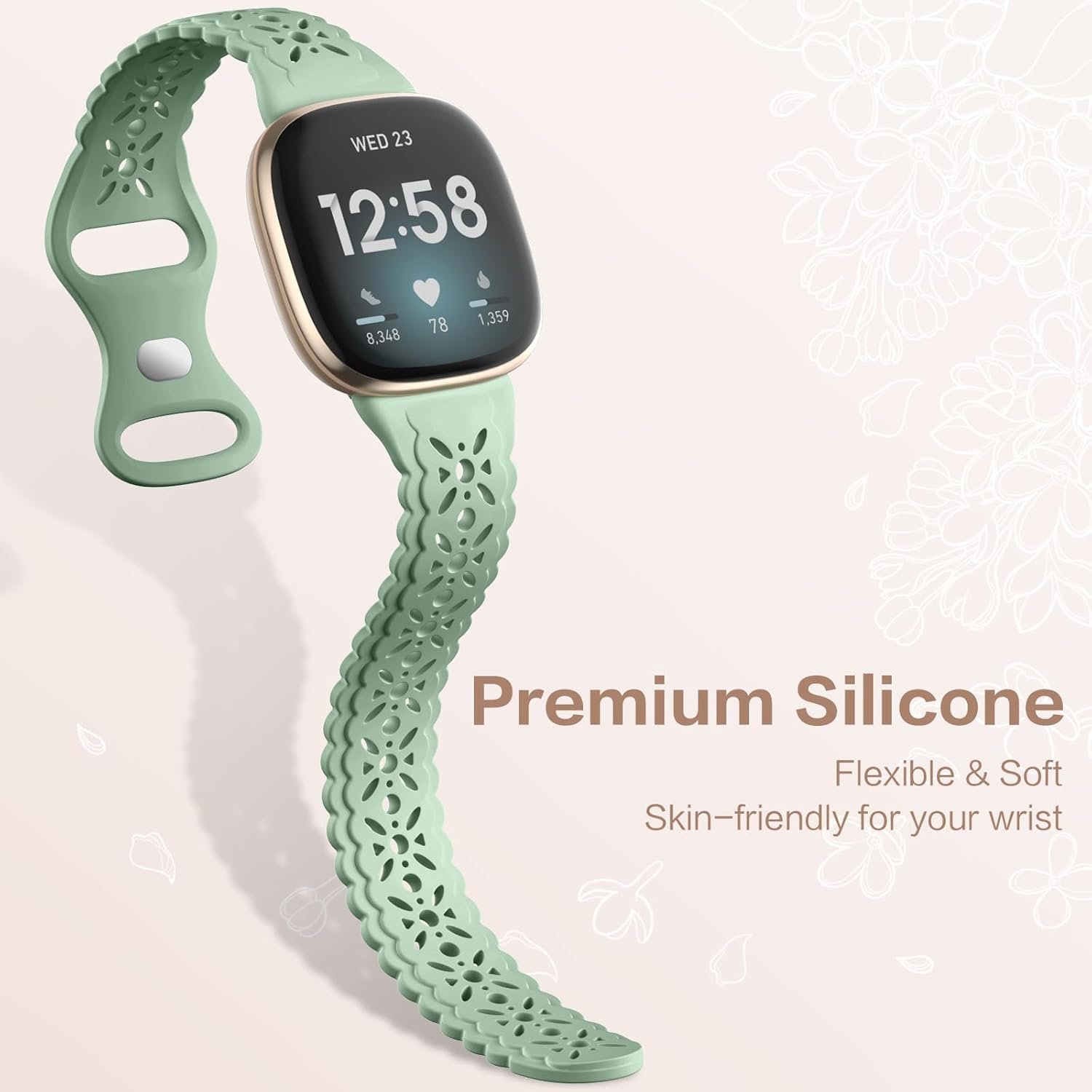 Dirrelo Paquete de 4 correas de silicona de encaje compatibles con Fitbit SenseFitbit Versa 3 bandas mujeresFitbit Versa 4 bandasSense 2 bandas,