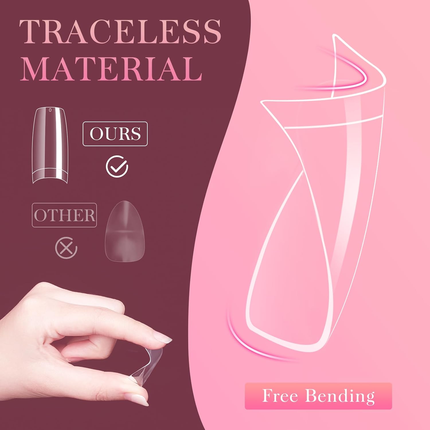 Ranrose Uñas postizas transparentes de punta francesa  500 uñas postizas medianas de media cubierta con caja, 10 tamaños de uñas de gel X para