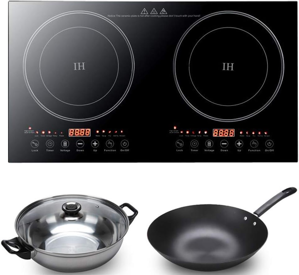 Placa de cocina eléctrica, 2 quemadores, doble inducción de cocina portátil 110 V 1200 W, quemadores de estufa eléctrica dobles con 8 engranajes de