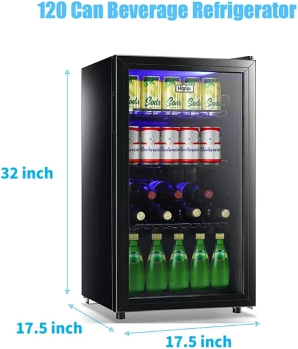 Refrigerador y refrigerador de bebidas para 120 latas, mini puerta de vidrio para refrescos, cerveza o vino para el hogar y el bar