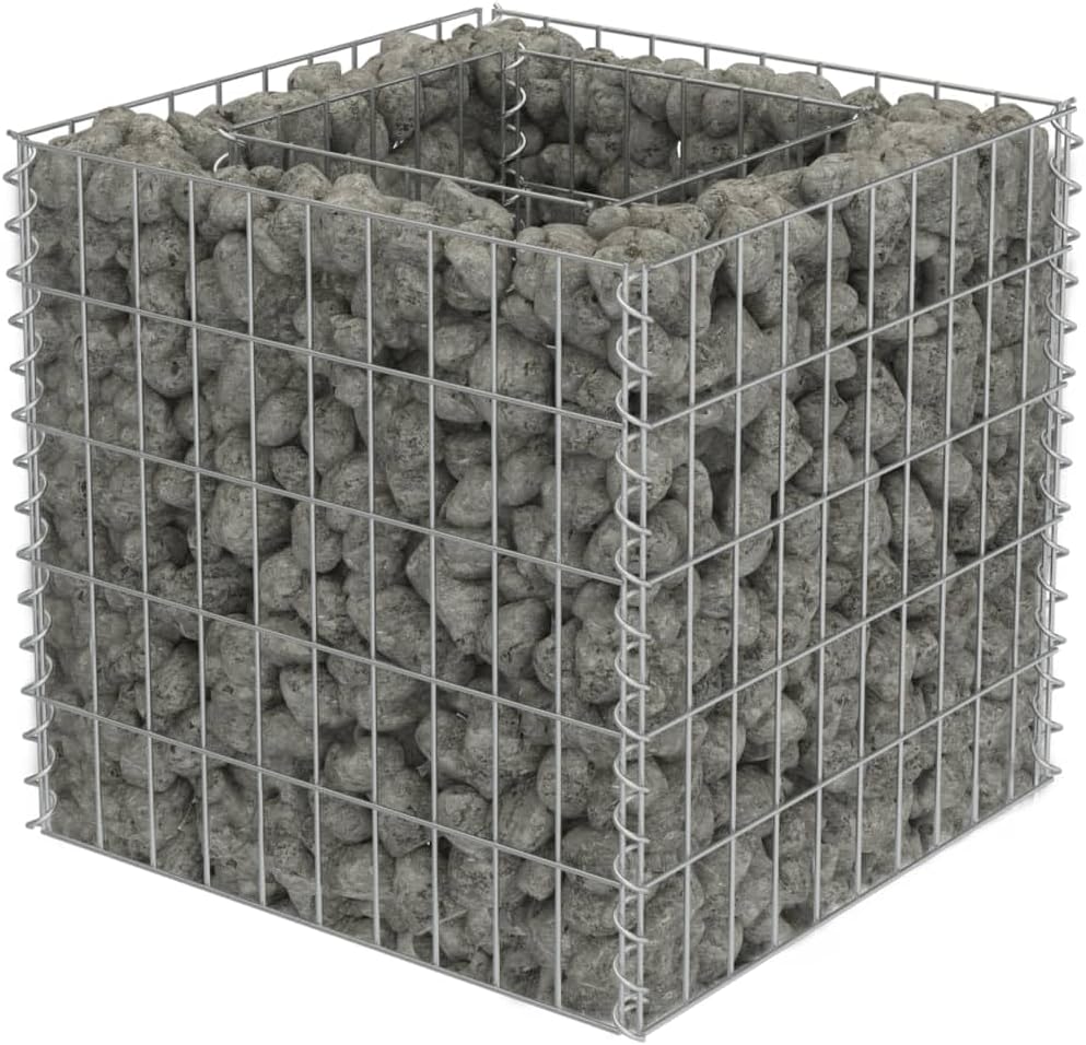 vidaXL Gabion Macetero de acero galvanizado, 19,7 x 19,7 x 19,7 pulgadas.