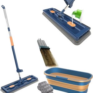 Juego de trapeador plano grande y cubo plegable para trapeador automático Trapeador mágico de 360 grados con escobilla + cubo plegable grande de 12 Juego de trapeador plano grande y cubo plegable para trapeador automático Trapeador mágico de 360 grados con escobilla + cubo plegable grande de 12