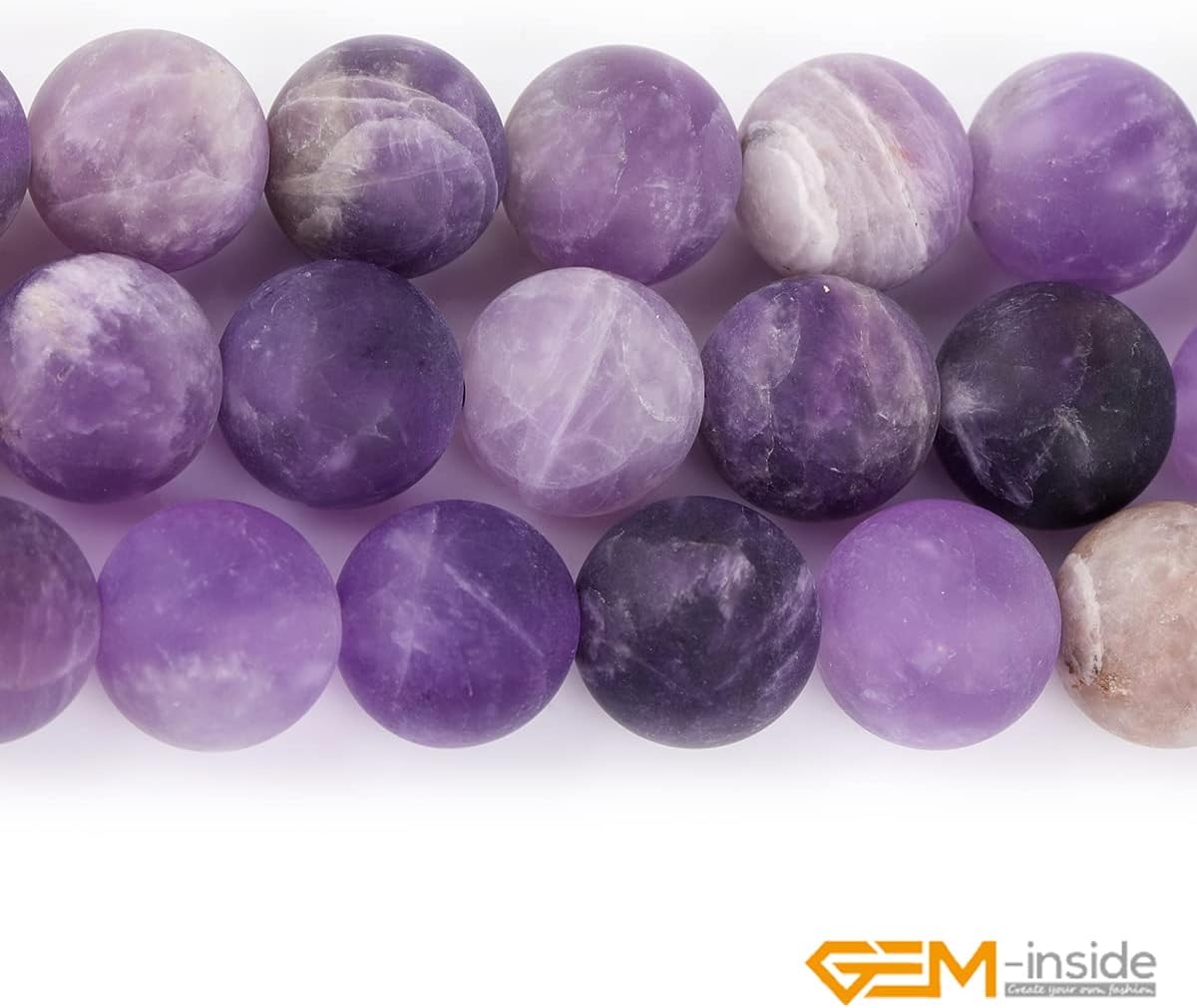 GEM-Inside – Cuentas de piedra preciosa amatista mate esmerilado redondo natural de 0.394 pulgadas (0.394 in), piedra energética de cristal para