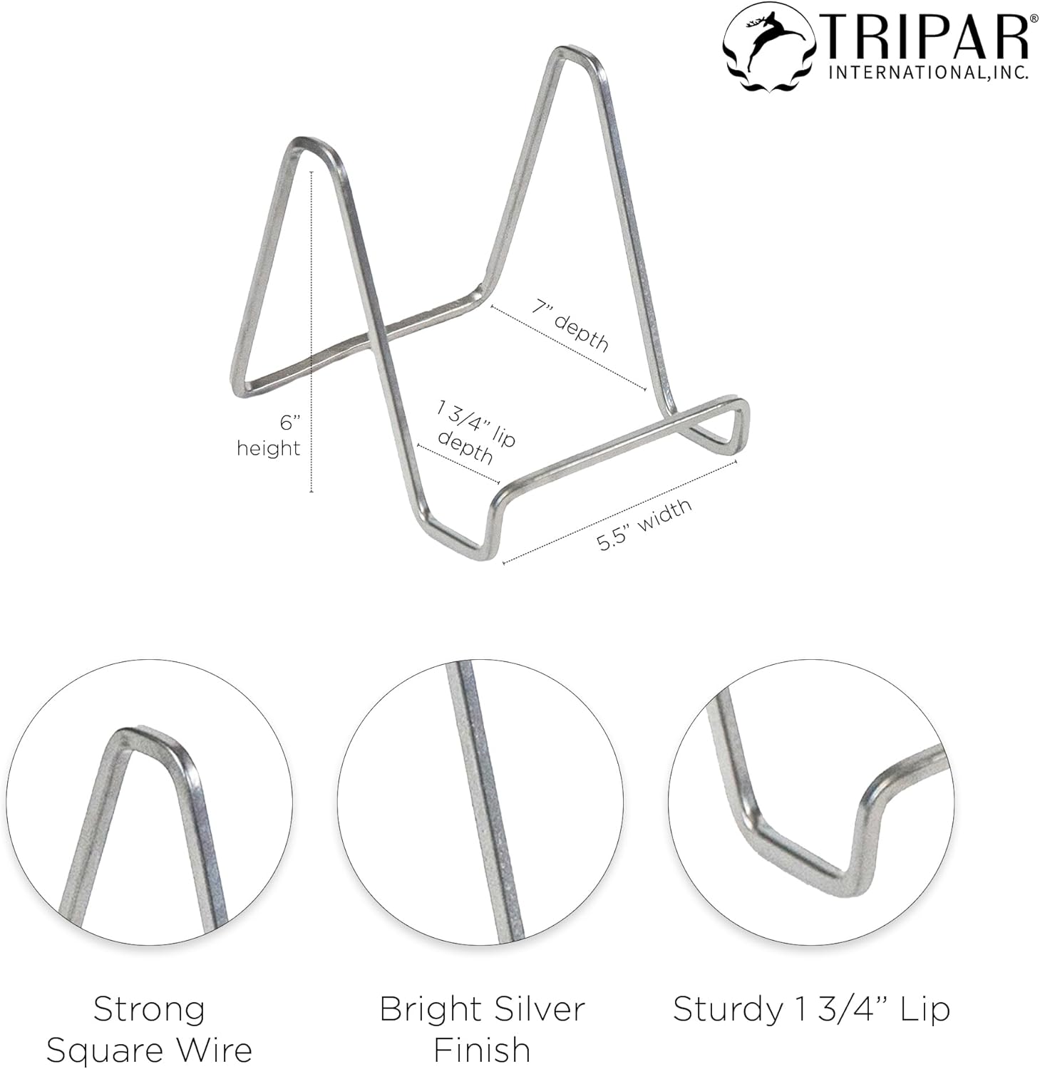 TRIPAR Soporte de exhibición de caballete de alambre cuadrado de metal plateado de 6 “para placas, obras de arte, soporte de placa de marco de imagen