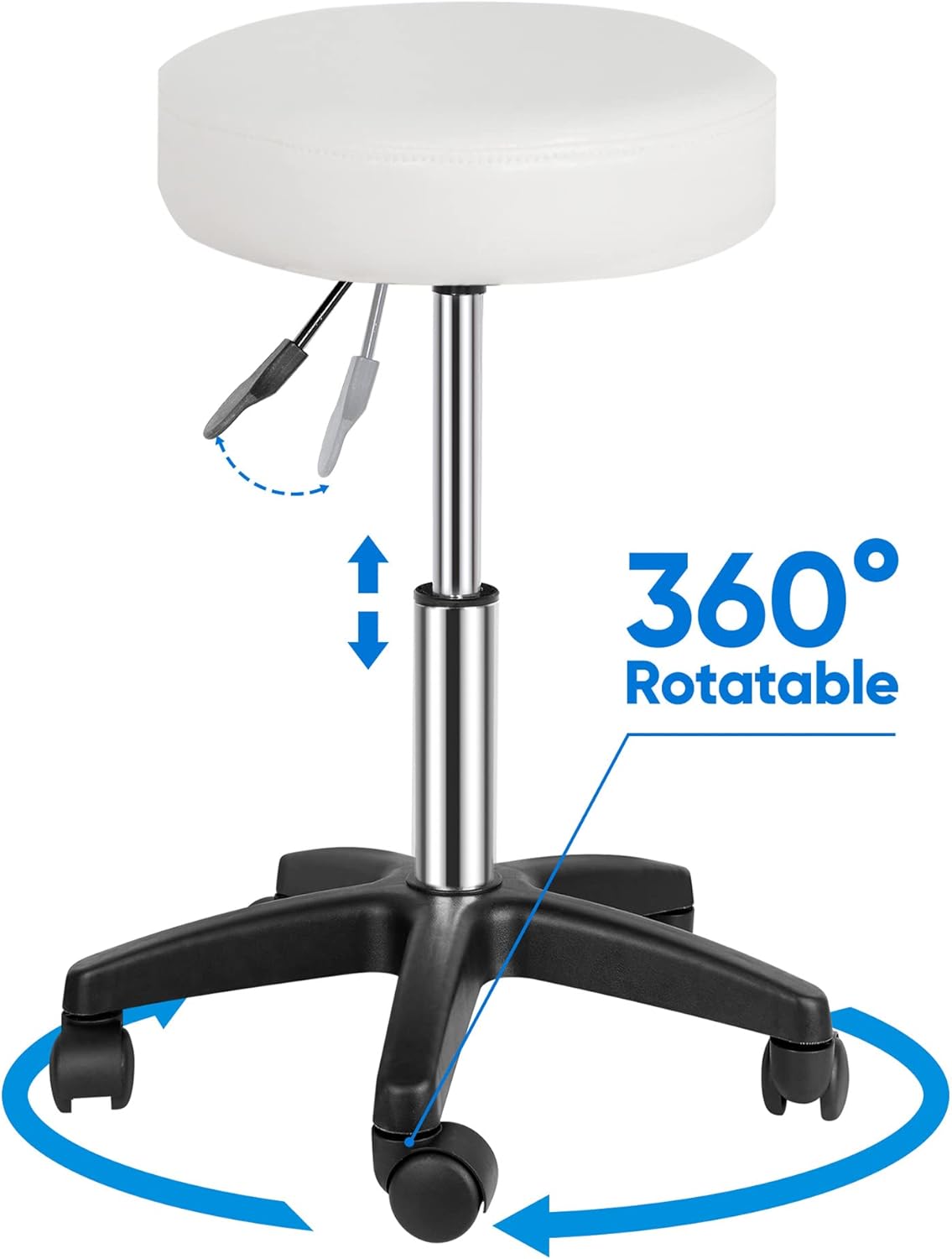 SUPER DEAL Taburetes con ruedas Sillas giratorias Masaje Facial Spa Salon Bar Taburete Silla hidráulica ajustable con ruedas Blanco